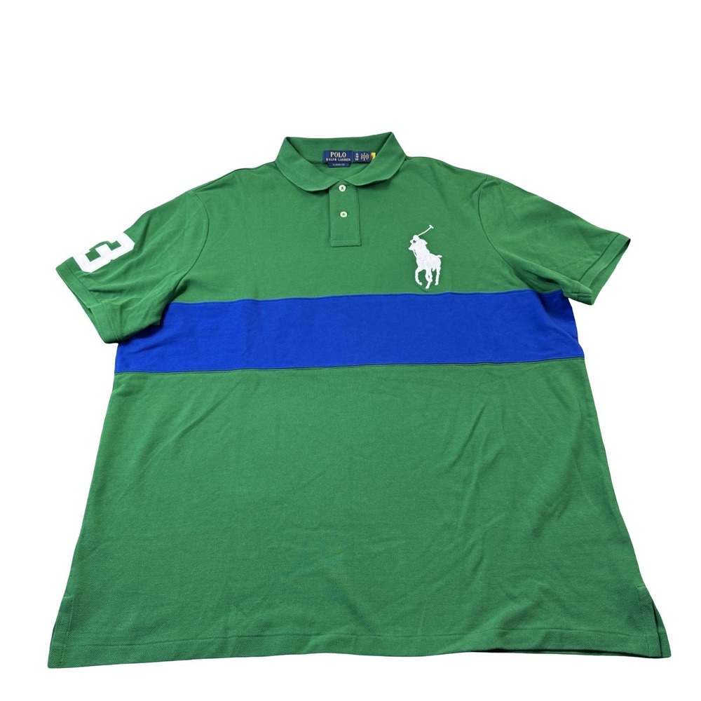 Polo Ralph Lauren Green Blue Colorblock Big Pony Cotton Polo Size XL #3 NWOT